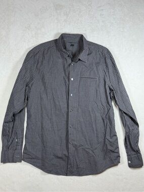 John Varvatos Black and Gray Small-Check 100% Cotton Button Front Shirt